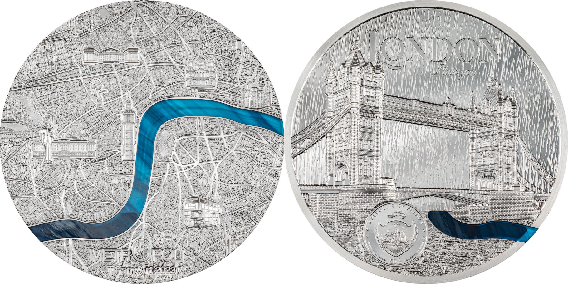 LONDON Tiffany Art Metropolis 1 Kg Kilo Silver Coin 50$ Palau 2023