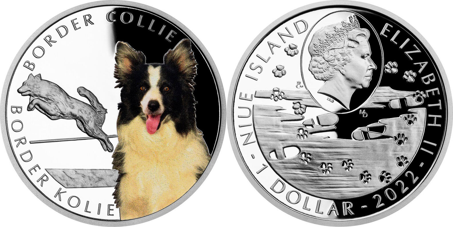 Dollar BORDER COLLIE Dog Breeds Oz Silver Coin 1$ Niue 2022