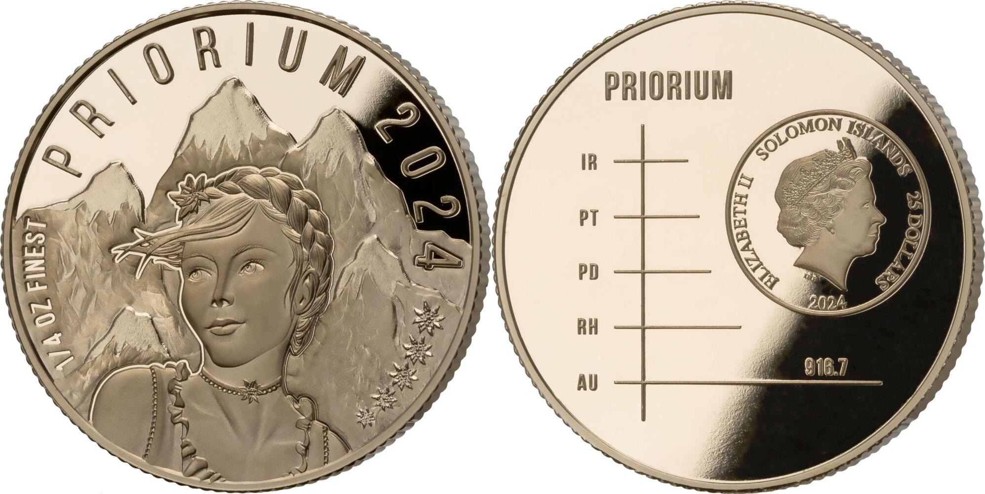 25 Dollars PRIORIUM Supergold Gold Alloy Coin 25$ Solomon Islands 2024  Prooflike | MA-Shops