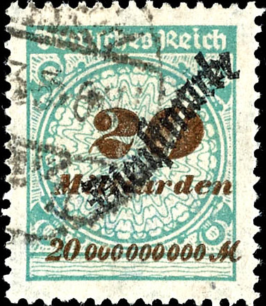 Official stamp German Reich 20 Mrd Billion basket lid jump