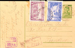 Serbien 1, 50 Din. Postal stationery postcard with additional franking 2 Din. And 4 Din. ( a little over the margin adhered - therefore -