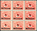 Danzig 5 million. On 10.000 M. Airmail in the block of nine with 8 normal values, mint never hinged, above 1 value with rest of hinge, -