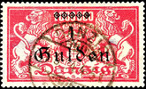 Danzig Gulden 1 G. Overprint issue with overprint flaw u in Guilder at the bottom open, used, superb, expertized Infla Berlin, Michel 120.- -
