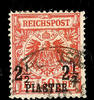 Deutsche Post in der Türkei 2 1/2 Piaster on brownish red, used, reperforated and left a small tear, perfect colour comparative piece, expertized J+ñschke L. BPP, Michel -