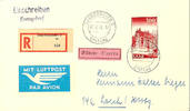 Saargebiet 500 Fr. postal stamp on attractive R-hurry-airmail letter SAARBRÜCKEN 2 first day 01. 08. 53. - 17 to Lorch, reverse founder c -