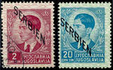Serbien 2 Din. In cancelled and 20 Din. In mint never hinged condition in each case with shifted overprint Serbia -