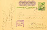 Serbien Ganzsachen 1, 50 Din. On 1 Din. Postal stationery postcard with single circle. SABAC 7 / 24.11.42 as well censorship stamp 142 / B the ce -