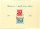Danzig Souvenir sheet issue Gda+äsk Service Exhibition 1937, 25 Pfg-stamp with plate flaw I, achievements special cancellation from 5 -
