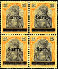 Saargebiet 25 Pf Germania Sarre in b-colour with overprint type III in the block of four in perfect condition mint never hinged, expertized Dr. -