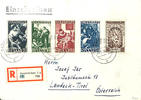 Saargebiet 8 Fr. To 50 Fr. Peoples help 1949, complete set on registered letter with cancellation SAARBRÜCKEN 3 b 10.1.50 to Landeck in T -