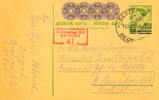 Serbien Ganzsachen Postal stationery postcard from kingdom Yugoslavia with value cancel 1 Din, the with D. 1, 50 and SRBIJA overprinted is, in the -