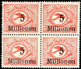 Danzig 50.000 Mark 5 Mill. On 10.000 instead of along with three normal stamps inside a mint never hinged block of four, superb, expertized Dr. Oec -