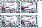 Serbien 1 D. - 12 D. Airmail, complete in mint never hinged block of four, all from margin of sheet, Michel 480.- -