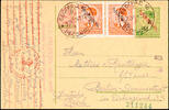 Serbien Ganzsachen 1 Din. Postal stationery postcard with additional franking 0, 50 Din. (2) with single circle. BEOGRAD 16 / 27. VII. 42 to Berl -