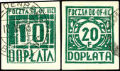 Lagerpost Woldenberg Postage due stamps: 1942, 10 F. And 20 F. Each in the colours green (RRR! ! ) and brown, neat cancelled, the values in a-colour -