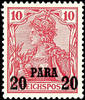 Deutsche Post in der Türkei 10 Pfennig 20 pair on Germania, overprint in type II, impeccable mint never hinged, unsigned, photo copy of a certificate Steuer BPP (for -