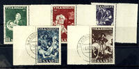 Saargebiet 12 Fr. - 50 Fr. Peoples help, complete set with 5 values, neat cancelled, photo expertize Ney VP (2018) genuine and immaculate -