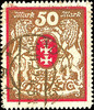 Danzig 50 Mk national coat of arms lilac red, watermark 2 X with almost perfect roulette, cancelled extremely fine copy, expertized Inf -