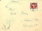 Feldpostbriefe im II. Weltkrieg 1945, island post, fieldpost letter from 4.1.45 with rouletted island post stamp with Agramer overprint as well with illegible s -