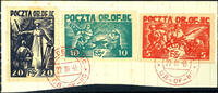Lagerpost Woldenberg 1942, various drawings, 5 F. To 20 F, complete set to three values, issued only 6.859 sets, -