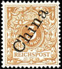 Deutsche Post in China 3 Pfennig crown / eagle, pale ochre-brown with steep typography overprint China, mint never hinged, faultless condition, unsigned. -
