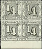 Thurn & Taxis 1 / 4 Sgr. Black, colourless rouletted, mint never hinged superb block of four with lower margin, the left upper stamp *, unsign -