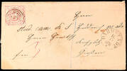 Thurn & Taxis Nummernstempel 104 (small numerals) together with single circle postmark DARMSTADT on post district envelope 3 Kr. To Giessen -