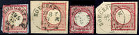 Thurn & Taxis Nachverwendungen HOECHST A. M. - single circle cancel, with data from 1872 / 73 on four 1 Gr. Stamps, mostly letter pieces -