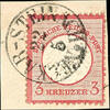 Thurn & Taxis Nachverwendungen NECKAR-STEINBACH 22 5 - single circle cancel, clear and complete on on piece choise copy 3 Kr. Small breast shield -
