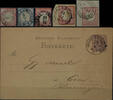 Thurn & Taxis Nachverwendungen OBERLAHNSTEIN - single circle cancel, on Michel no. 4, 5, 19 (3, of it 2 x on piece) and on postal stationery 5 Pfg, small def -