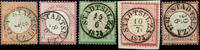 Thurn & Taxis Nachverwendungen STADTSULZA - circle thimble cancel, with data from 1872 to 1874 on Michel no. 3, 4, 17 a, 19 and 21 a, partly small defects -