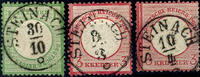 Thurn & Taxis Nachverwendungen STEINACH - single circle cancel, each centered on three different stamps, of it the 3 Kr. Large shield in the small stamp form -