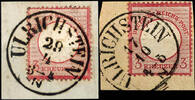Thurn & Taxis Nachverwendungen ULRICHSTEIN - single circle cancel, each clear on two faultless letter pieces 3 Kr. Small and large shield -