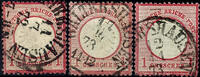Thurn & Taxis Nachverwendungen WALTERSHAUSEN - single circle cancel, with data from 1872 / 73 on three stamps 1 Gr. Large shield -