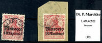 Deutsche Post in Marokko Stempel 10 Centimos LARACHE Marocco 8 / 9 09 on beautiful letter piece with clear strike, expertized Pauligk BPP, in addition to it lots single stam -