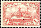 Deutsch-Südwest-Afrika 1 Mark imperial yacht, war time printing, 25 : 17 perforation holes, from left margin of sheet, impeccable mint never hinged, unsigned -