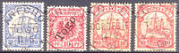 Togo Stempel 10 Pf ANECHO 11 5 06, KLEIN-POPO 2 8 99, LOME 14 9 03 (study group type 1) and TOKPLI 25 6 09, each centered on . Crown / eagle, 20 Pf -