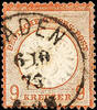 Deutsches Reich 9 Kr. Red-brown, fresh colours and clearly embossed, used, a tooth shortened and within partly repainted, photo expertize Krug B -