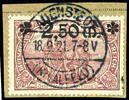 Deutsches Reich 2,50 Mark 2, on 2 Mark dark carmine brown, used 'Auenste... 585.19 £  +  6.07 £ shipping