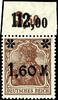Deutsches Reich  1, 60 M on 5 Pfg Germania, brown, with blunt overprint,... 345.91 £  +  6.07 £ shipping
