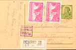Serbien 1, 50 Din. Postal stationery postcard with additional franking 3 Din. (2) and single circle. BEOGRAD 23 / 7. IV. 44 as well ce -