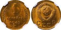 USSR 1 Kopeck 1949 Soviet Union, 1 Kopeck, 1949 year, NGC, MS 65 MS 65 50.98 £  +  17.34 £ shipping