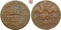 German East Africa 20 Heller 20 Heller 1916, T, Cu. Drei Blätter / Große Krone. Jaeger 724a. -