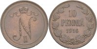 Russland Finnland 10 Penniä Nikolaus II., 1894-1917. -