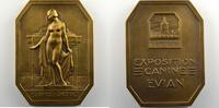Tokens and Medals bronze Numismatic of Exhibitions Evian - Exposition Canine BENARD Raoul Plaquette rectangulaire aux coins coupés en bronze 68x50mm Source Cachat - Exposition Canine Evian SUP -