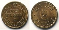 Emergency coins from Alsace-Lorraine 2 Pf BISCHHEIM (67) Consum Genossenschaft der Werkstätte Gut für 2 Pf Cu, R 16mm FDC -