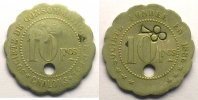 Emergency coins and tokens CHALONS/MARNE (51) Société de Consommation de l'Est Elie 25,6 10 Frs Percé + trèfle Ma,Rf 23 mm TTB -