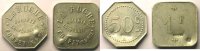 Emergency coins and tokens POMPEY (54) Société Coopérative La Ruche Elie 20.2 et 20.3 Série de 2 jetons contremarqués VIANDE TTB -