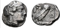 Ancient Greek Attica, Athens AR Tetradrachm – Owl - Late Classic Style Tetradrachm 390 – 295 BC. VF