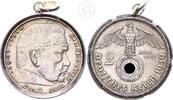 Drittes Reich 2 Mark als Anhänger 2 Mark Hindenburg - in Fassung als Kettenanhänger -